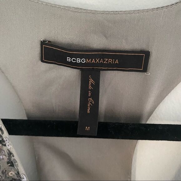 BCBGMAXAZRIA Women’s Draped Neck Sequins Shiny T Back Silk Blouse - Picture 2 of 6